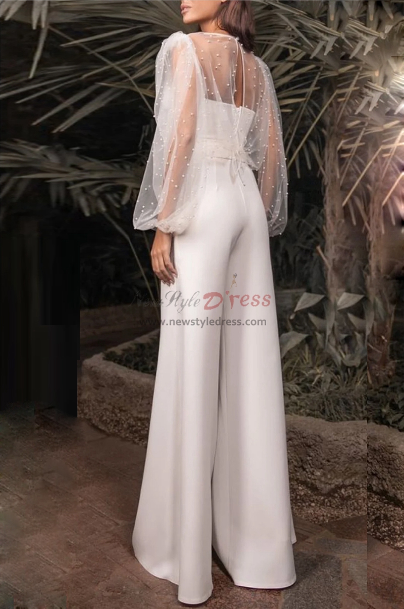 2023 Wide Leg Bridal jumpsuit, Sheer Full Sleeve Women Wedding ...