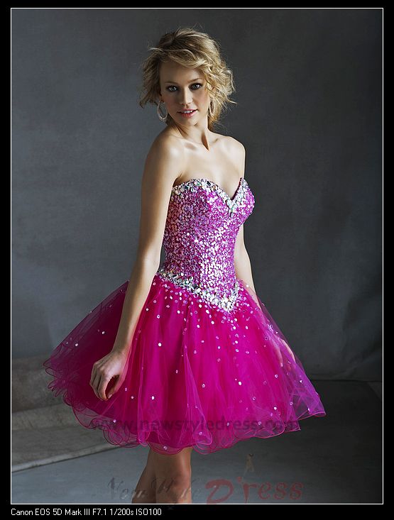 Sweetheart Fuchsia Tulle Chest With Crystal and Sequins Homecoming ...