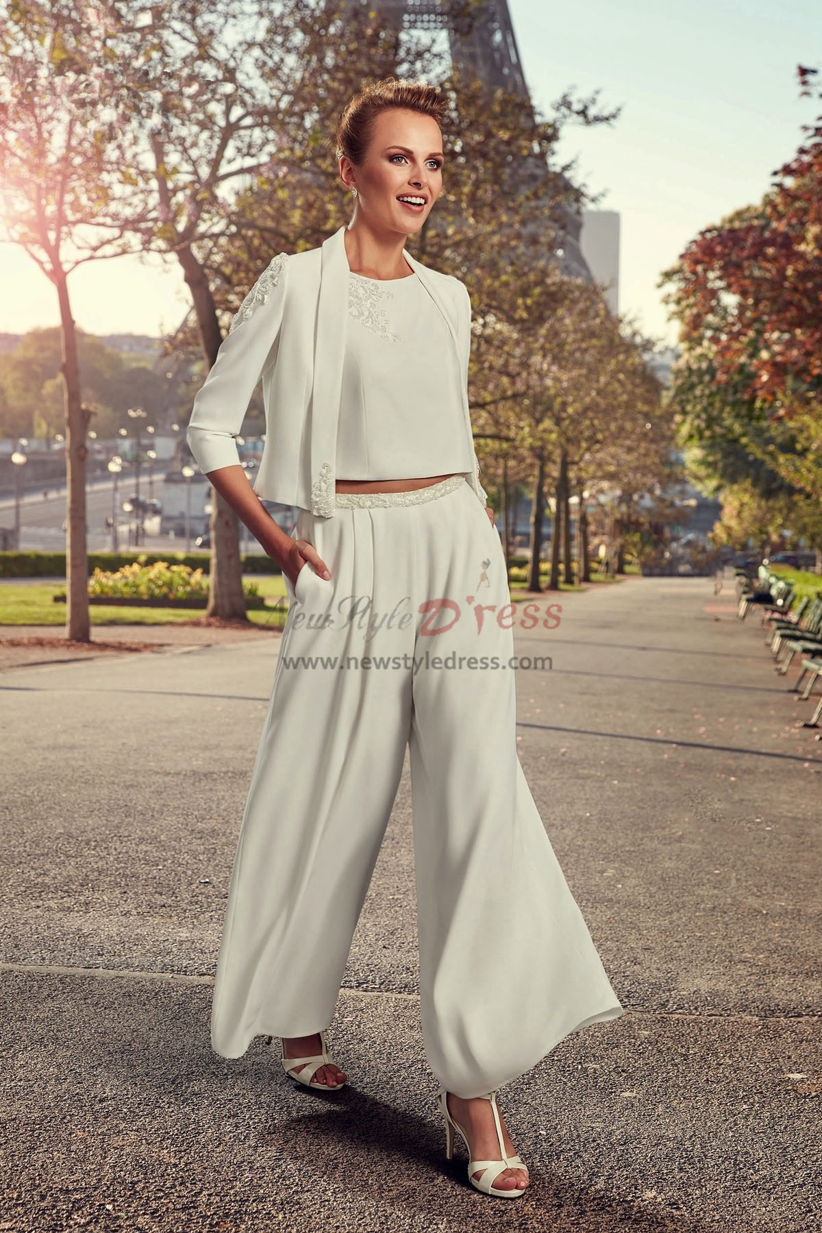 Bridal Pantsuits Modern Wedding Dresses Hand Beaded Wide Leg Pants Wps 125