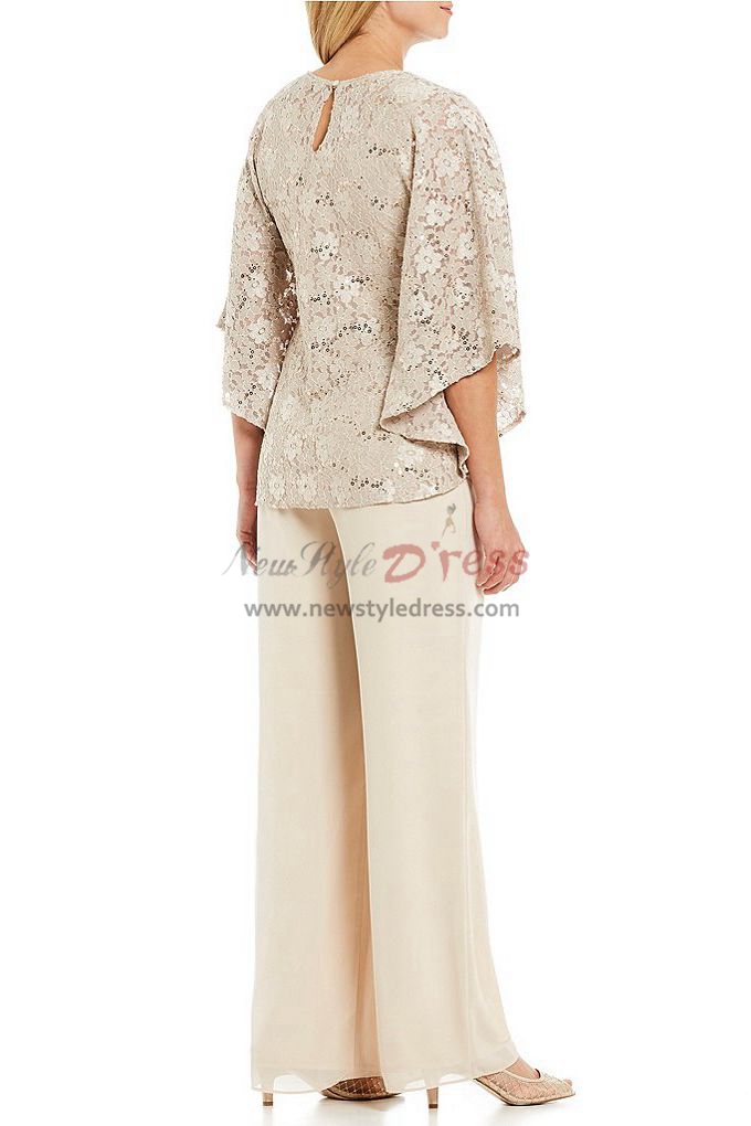 Champagne Mother of the bride pant suits two piece lace Trousers outfit ...