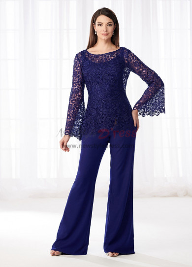 Mother of the bride pant suits dresses Dark Navy Lace Two piece pants ...