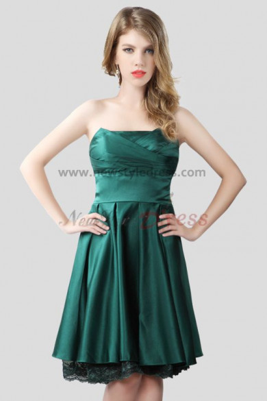Dark Green Strapless Knee-Length Bridesmaids Dresses nm-0226 - Prom Dresses