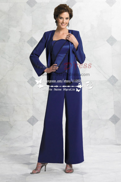 2019 Fashion Hand beading Royal Blue mother of the bride pant suit nmo ...