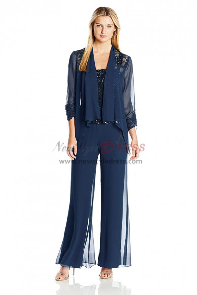 2019 Fashion Spring Dark Navy Mother Of The Bride Pant Suits nmo-498