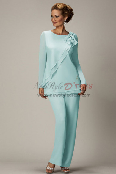 Long Sleeves Light Gray Two piece Chiffon mother of the bride pants ...