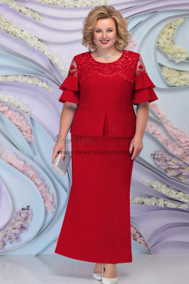 Red Plus Size Mother of the bride Dresses Dressy Ankle-Length Womwn ...