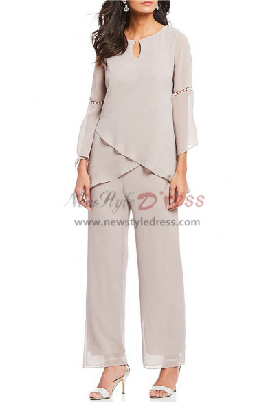 Sand Chiffon Pearl Trim Mother of the bride pants suits nmo-378 ...