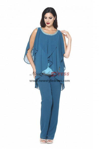 Funky Mother of the Bride Pant suits with Beaded Neckline Chiffon Women ...