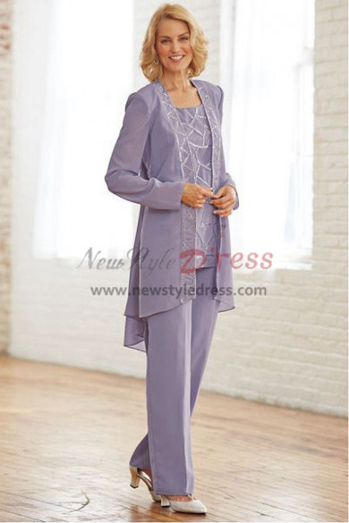 Lavender Chiffon Mother of the bride pant suit dress with Sequins ...