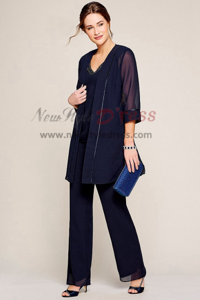 Dark Navy Mother of the bride outfits dresses with jacket Beaded nmo-398