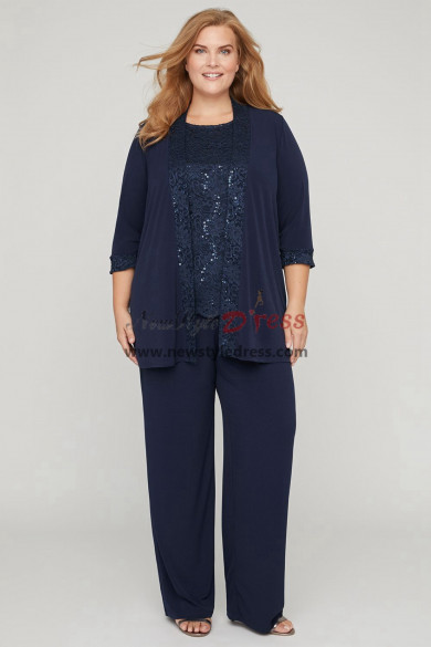 Plus Size Mother of the Bride Pant Suits with Jacket Dark Navy Women ...