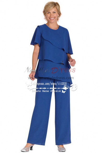 Jade Blue Mother of the bride pant suits Comfortable Chiffon Trousers ...