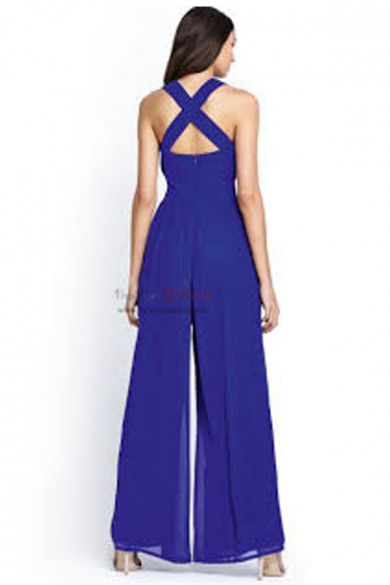 Royal Blue Chiffon Prom Jumpsuit With Criss Cross Straps Wps 175