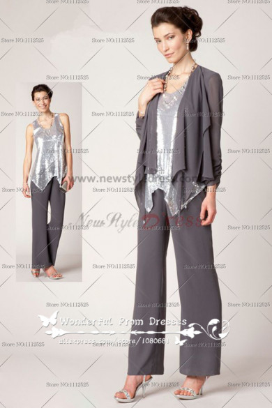 silver gray Three Piece mother of the bride dress pants sets Silver ...