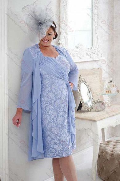 Sky blue Plus size Mother of the bride dress with jacket 2PC lace women ...
