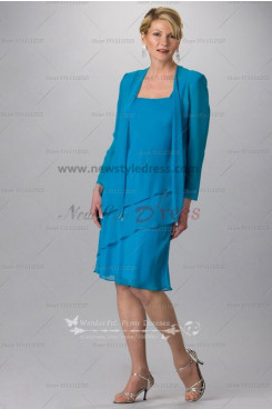Ocean Blue chiffon Knee-Length mother of the bride dress for the beach wedding cms-064