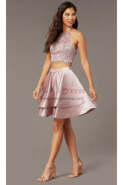 Bean Paste Satin A-line Party Dress, Two-Piece Homecoming Dress sd-022