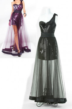 balck or Grape Tulle One Shoulder Sequined hip package Elegant Prom np-0153