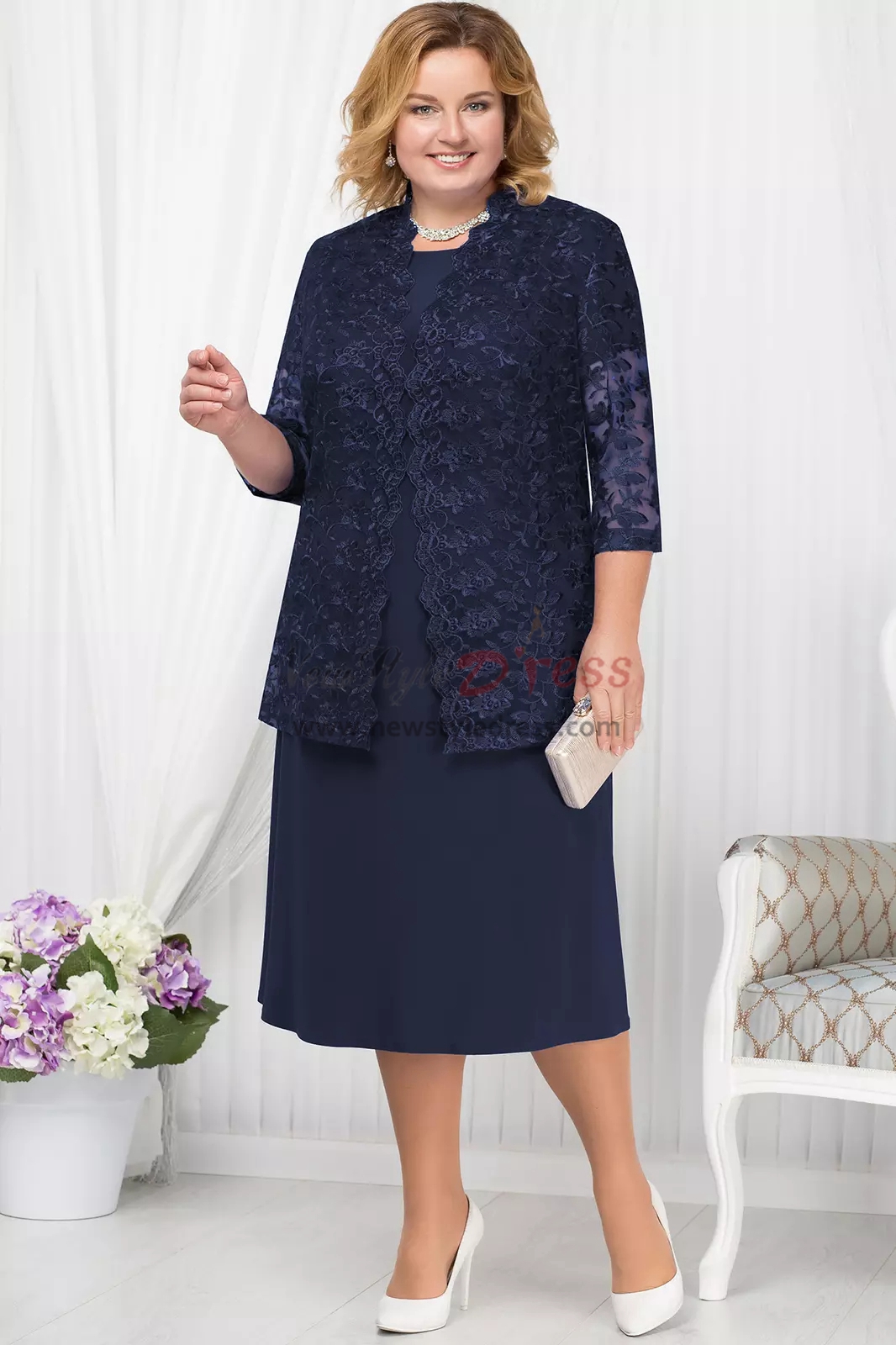 Plus Size Royal Blue Mother Of The Bride Dress With Lace Jacket Classic Women Outfit Custom made