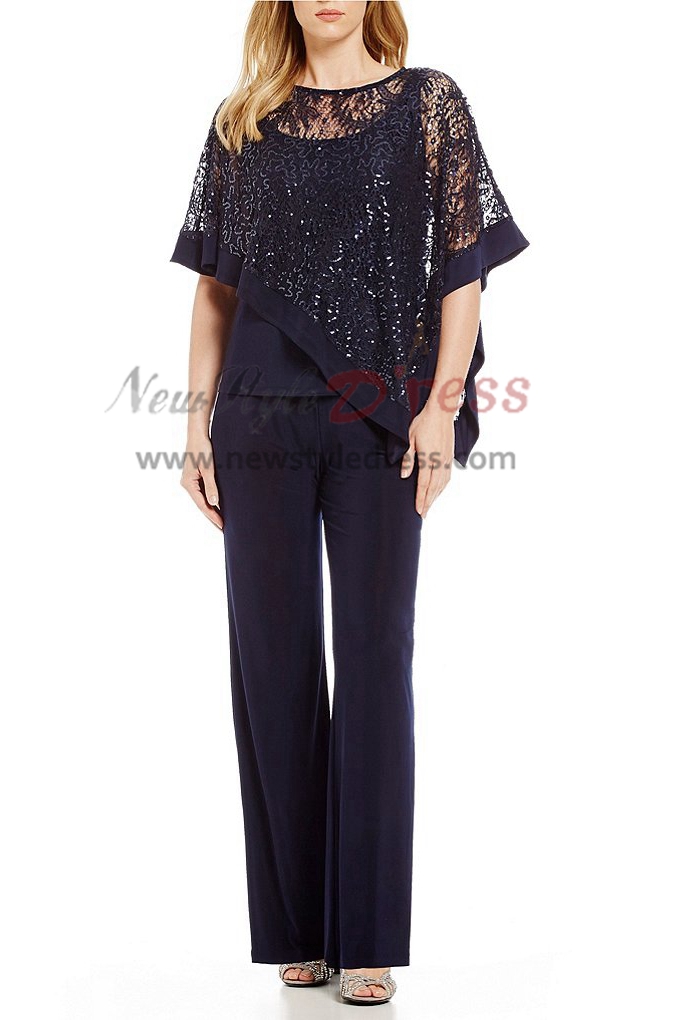 Black Lace Overlay Top Trousers set Mother special occasion pantsuits ...