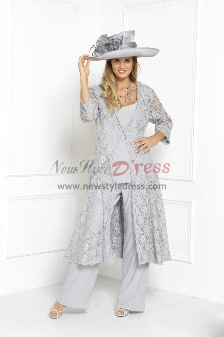 2019 New Arrvial Elegant Silver Gray Mother Of The Bride Pants Suit Three Piece Trousers Set Nmo 304