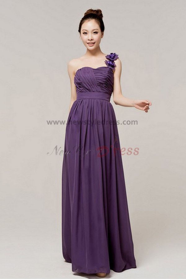 Grape One Shoulder Chest With Pleats Empire prom dress Sashes with ...