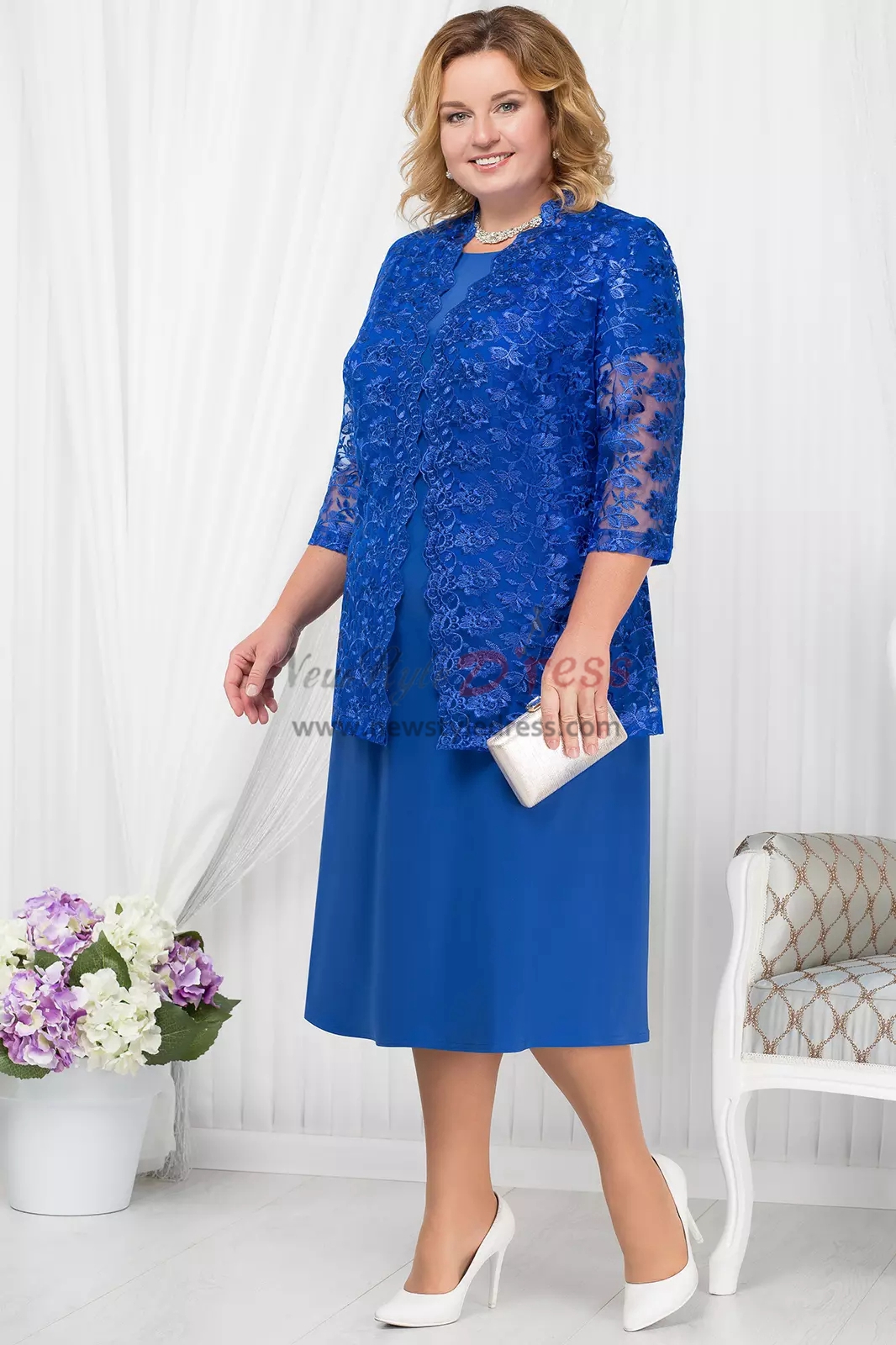 Plus size Royal blue Mother of the bride dress with Lace jacket Classic ...